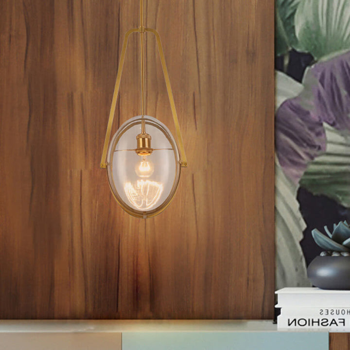 Moderne minimalistische klare Glas-Oval-Edelstahl-1-Licht-Pendelleuchte für das Wohnzimmer 