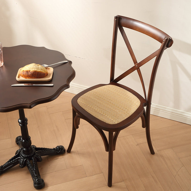 Dossier de chaise de salle à manger en rotin tissé rustique traditionnel en bois éponge rond rectangulaire 
