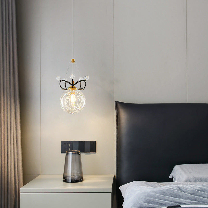 Lustre Suspendu Moderne de Luxe Crown Orb Tout en Laiton avec Verre 1 Lumière pour Chambre 