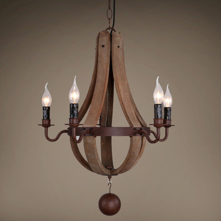 Traditional Rustic Round Branch Candle Holder Wooden Iron 5/6/8 Light Chandelier For Living Room