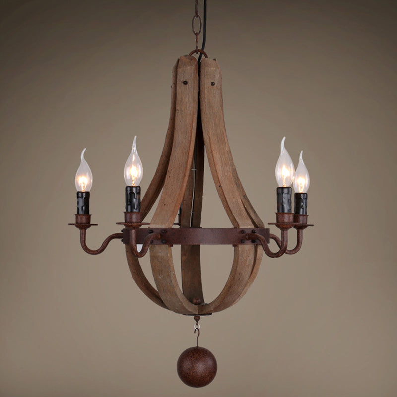 Chandelier Traditionnel Rustique Rond en Bois et Fer avec Bougeoir pour 5/6/8 Lumières pour Salon 