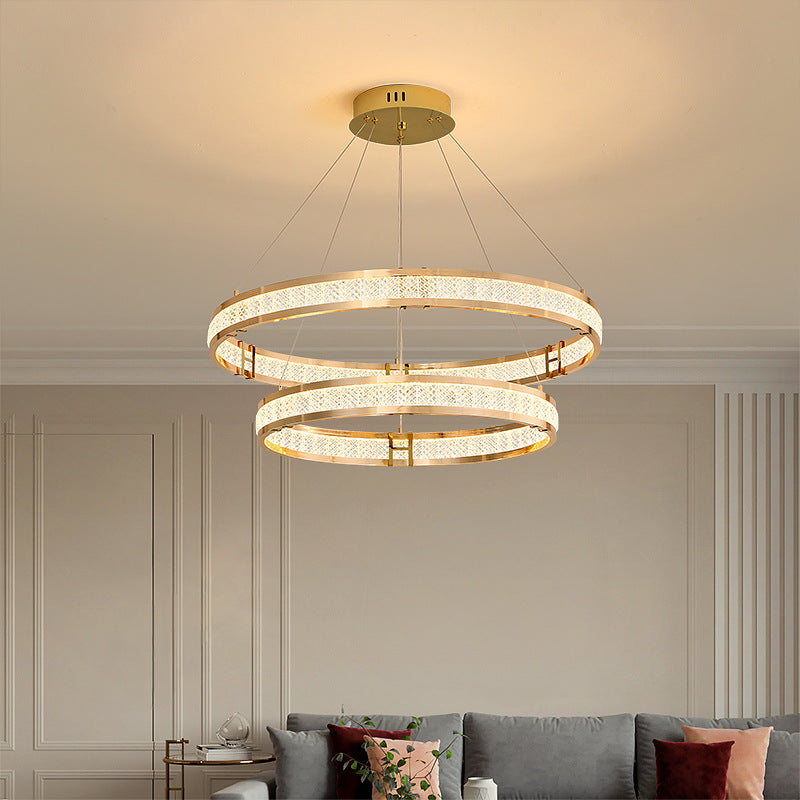 Lustre LED en cristal circulaire en aluminium de luxe contemporain pour salle à manger 