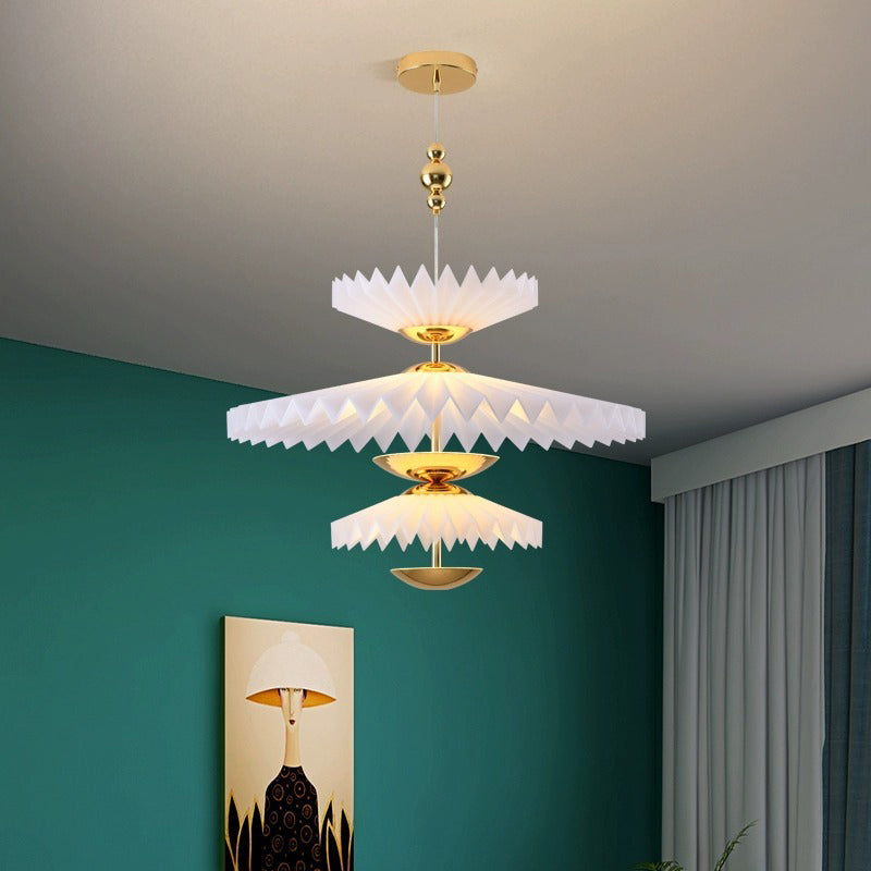 Modern Art Deco Pleated Round Acrylic Iron LED Chandelier For Living Room