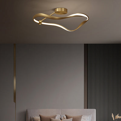 Moderne minimalistische Welle Runde Vollkupfer Acryl LED Semi-Flush Mount Deckenleuchte für Schlafzimmer 