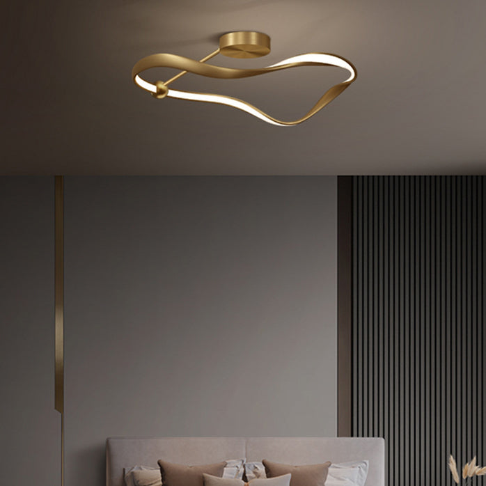 Moderne minimalistische Welle Runde Vollkupfer Acryl LED Semi-Flush Mount Deckenleuchte für Schlafzimmer 
