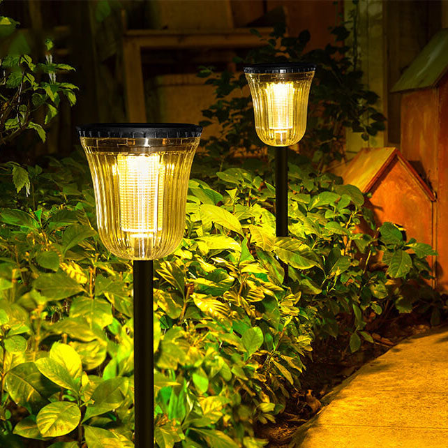 Lampe de pelouse LED moderne noire transparente solaire extérieure imperméable à insérer dans le sol du jardin 