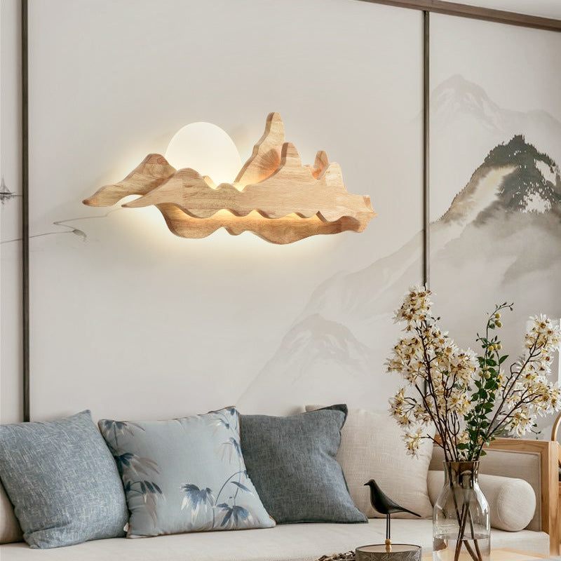 Moderne Art Deco Runde Berg Geformt Holz Acryl LED Wand Leuchte Lampe Für Wohnzimmer 