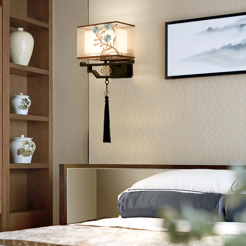 Applique murale 1 lumière en tissu de fer brodé classique chinois 