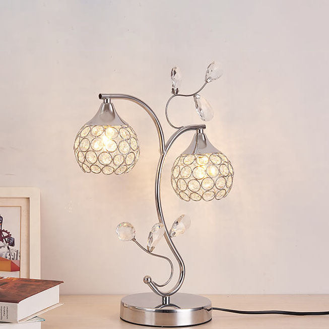 Moderne Art Deco Blumenzweig Design Kristall Eisen 2-Licht Tischlampe für Schlafzimmer 