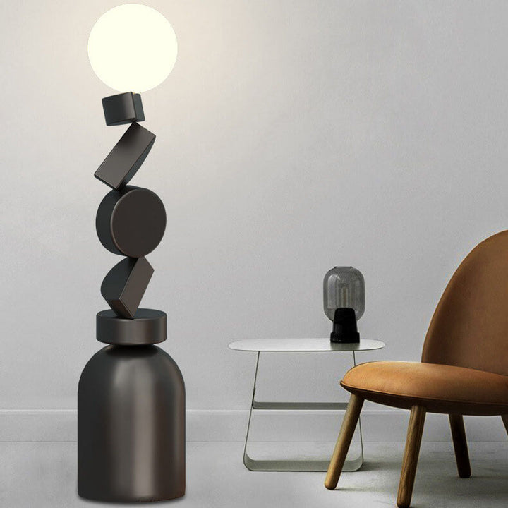 Lámpara de pie de 1 luz con base de hierro apilada en bloques geométricos minimalistas modernos 