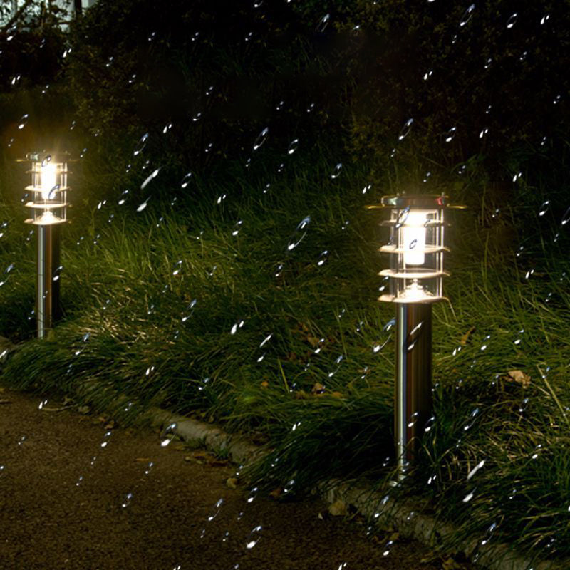 Zeitgenössisches industrielles wasserdichtes LED-Rasen-Solarlicht aus Edelstahl für die Terrasse im Freien 
