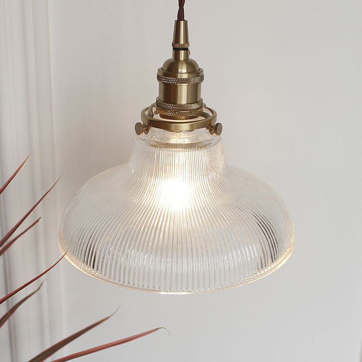 Traditional Vintage Textured Glass Copper Round Pot 1-Light Pendant Light For Dining Room