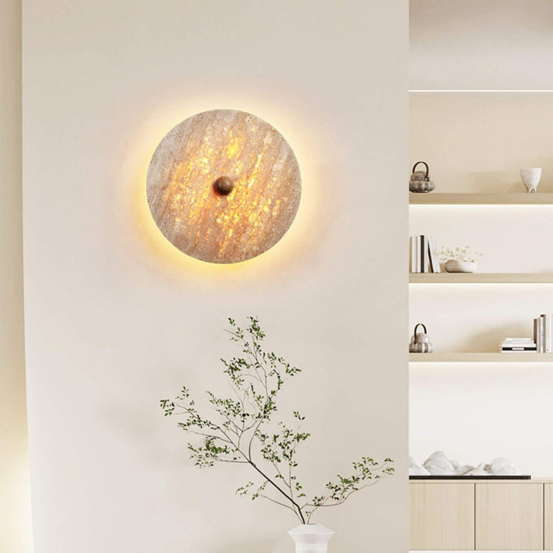 Zeitgenössische kreative runde gelbe Travertin-LED-Wandleuchte für das Schlafzimmer 