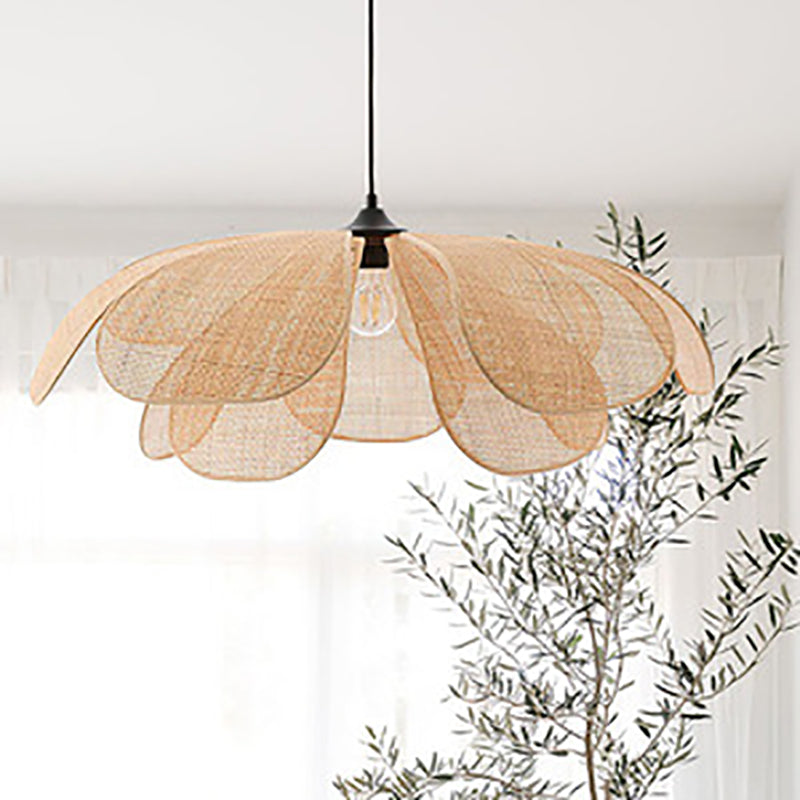 Traditionelle japanische Rattan-Pendelleuchte in Blütenblattform mit 1 Licht für Wohnzimmer 