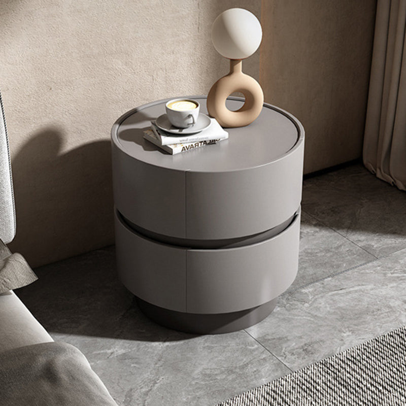 Table de chevet moderne minimaliste en bois massif avec cadre cylindrique à 2 tiroirs pour chambre 