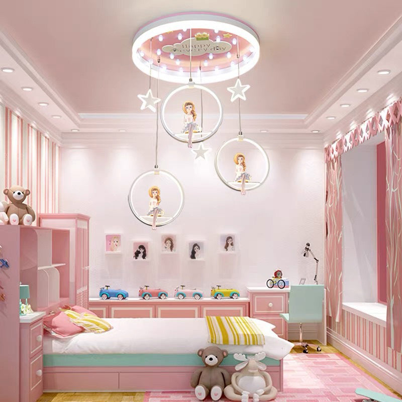 Plafonnier LED en acrylique et fer de style Art Déco moderne rond Astronaute Princesse Fée pour chambre à coucher 