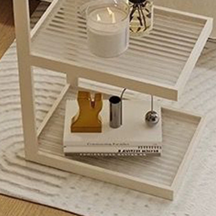 Mesa Auxiliar de Hierro y Vidrio con Rayas Rectangulares Minimalistas Modernas de 3/4 Niveles para Sala de Estar 
