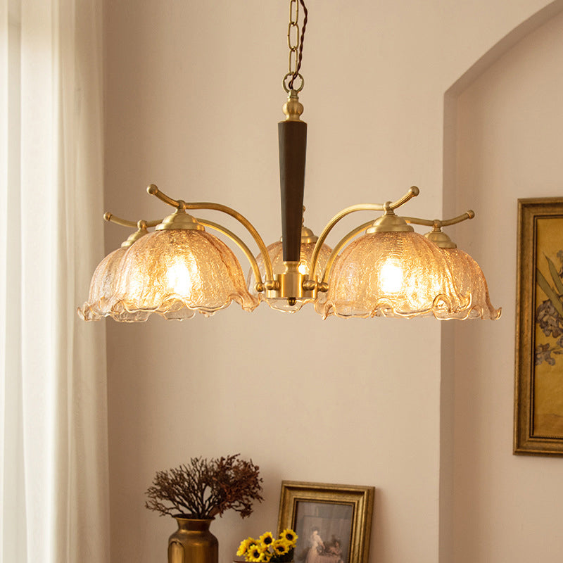 Traditional Vintage Petals All Copper Log Glass 3/5 Light Chandelier For Living Room