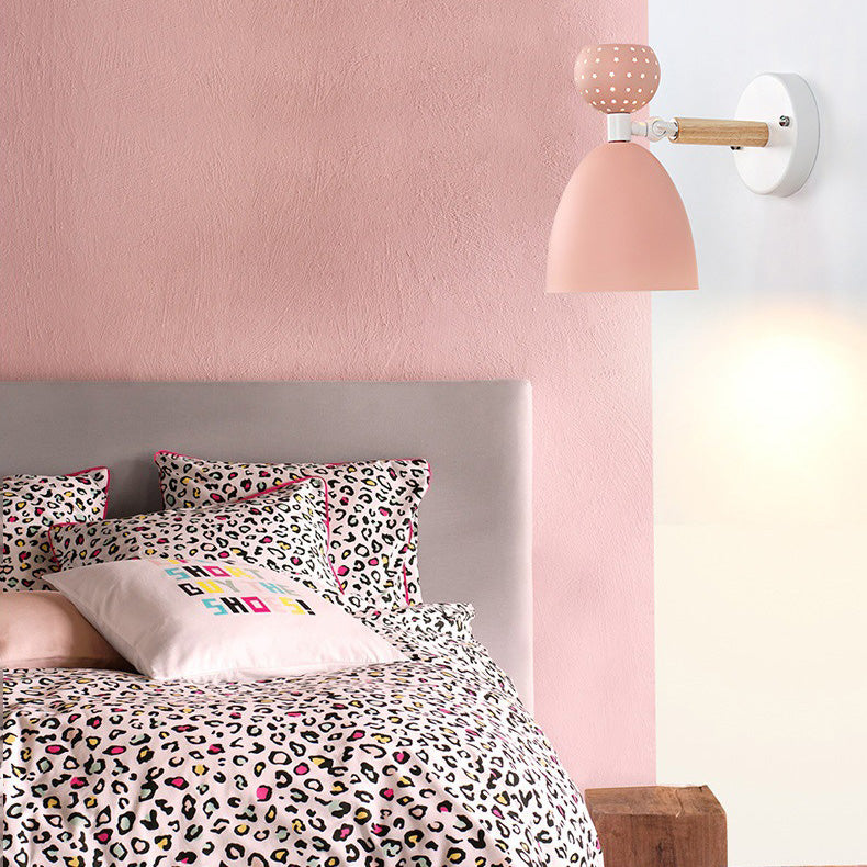Zeitgenössische skandinavische Macaron Holz Eisen Runde 1-Licht Wandleuchte Lampe für Wohnzimmer 