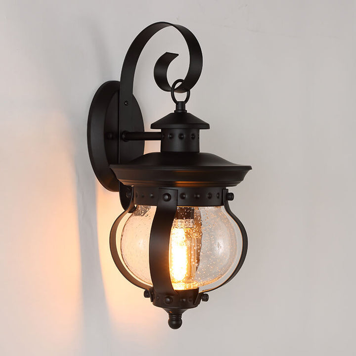 Applique Murale Étanche Extérieure 1 Lumière en Fer Forgé Rétro Européen avec Bocal en Verre 
