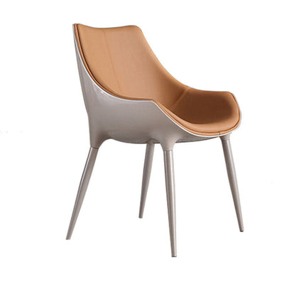 Chaise de salle à manger moderne en cuir de vache simplicité en acier éponge carrée avec dossier incurvé pour salle à manger 