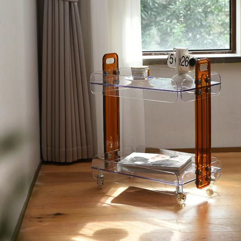 Zeitgenössischer rechteckiger skandinavischer Acryl-PC-Endtisch mit 2 Ebenen für das Schlafzimmer 