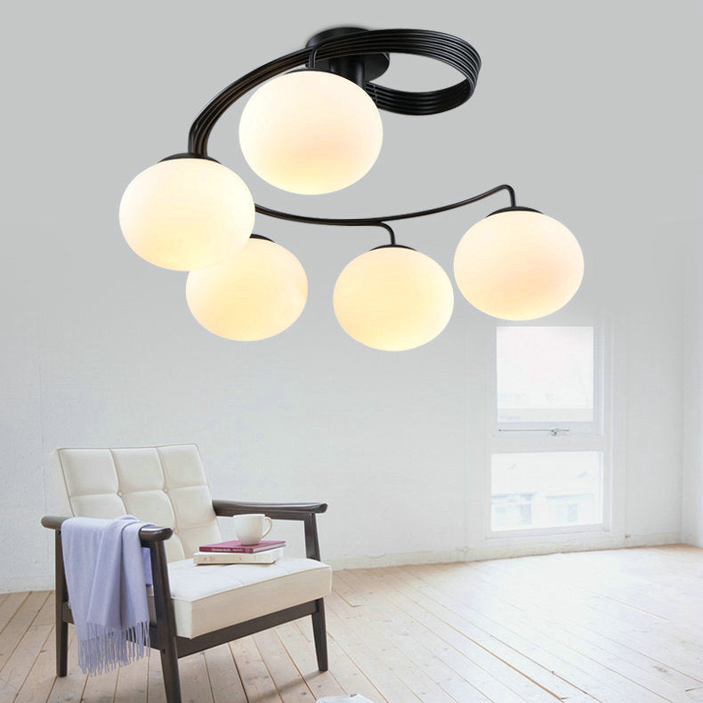 Moderne minimalistische geschwungene Linie ovale Eisenglas 3/5 Licht Halbbündige Deckenleuchte für Wohnzimmer 