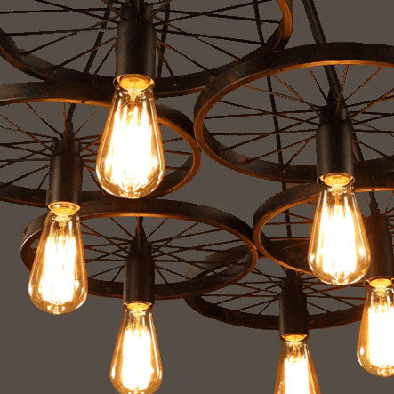 Traditioneller rustikaler Kronleuchter mit Eisenrad und Glasschirm, 6 Lichter, für Esszimmer 
