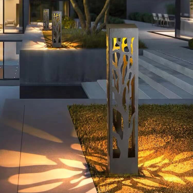 Modern Minimalist Stainless Steel Hollow Square Column LED Lawn Garden Landscape Light For Outdoor