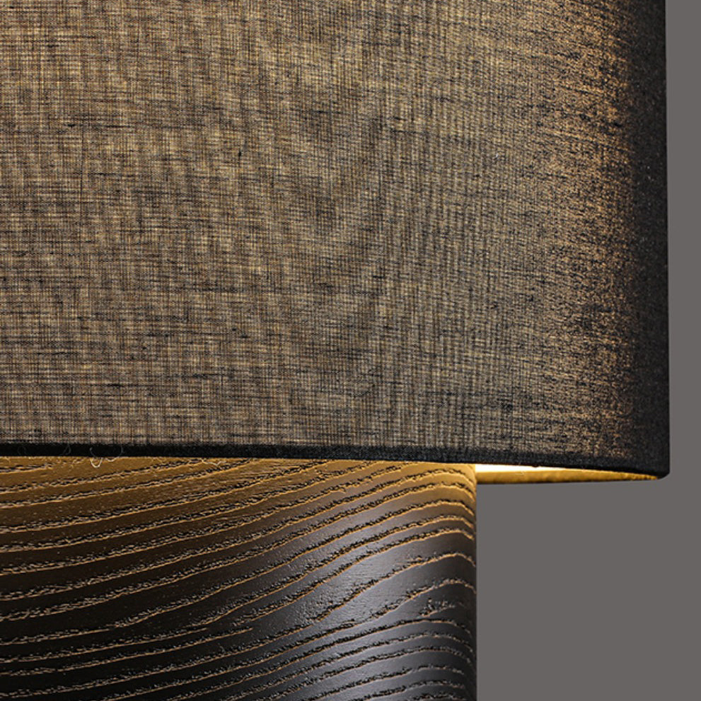 Lampe de Table 1 Lumière en Bois et Tissu Cylindrique de Ferme Traditionnelle pour Chevet 