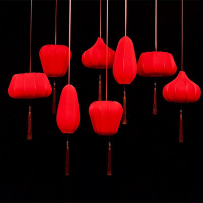 Traditionelle chinesische Laterne Stoff Eisen 1-Licht Pendelleuchte für Schlafzimmer 