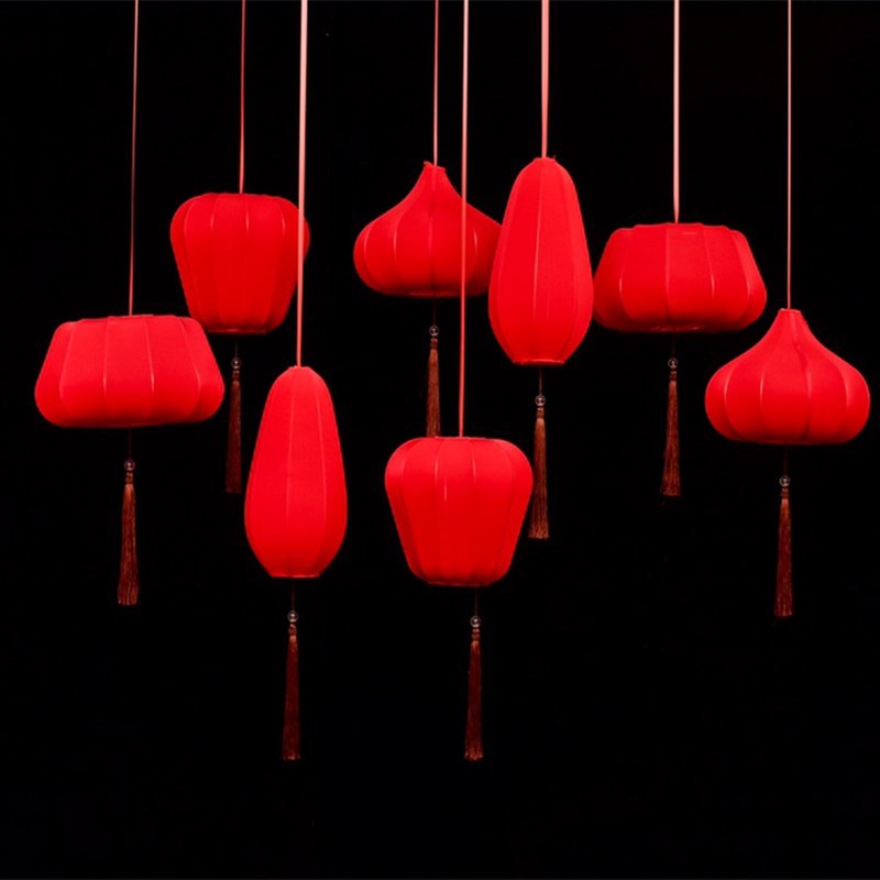 Traditionelle chinesische Laterne Stoff Eisen 1-Licht Pendelleuchte für Schlafzimmer 
