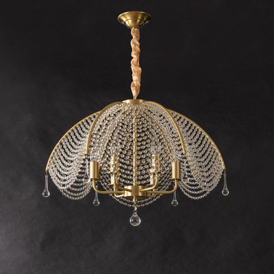 Lustre contemporain de luxe avec cadre doré et perles en cristal à 6 lumières pour salon 