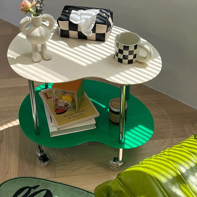 Table d'appoint en acrylique en forme de nuage nordique contemporain à roulettes à 2 niveaux pour salon 