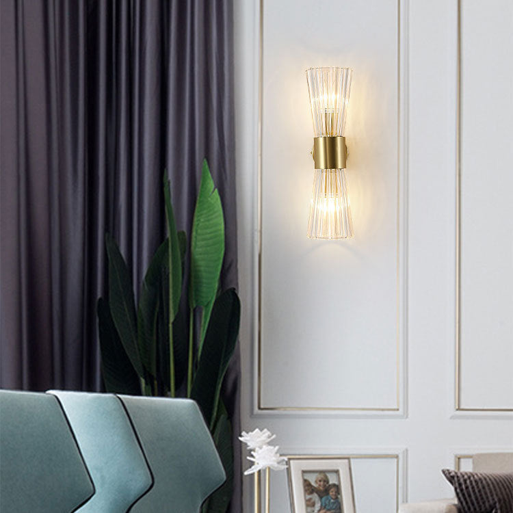 Lámpara de Aplique de Pared Contemporánea de Lujo con Cristal Acanalado Luminosa de 2 Luces para Dormitorio 