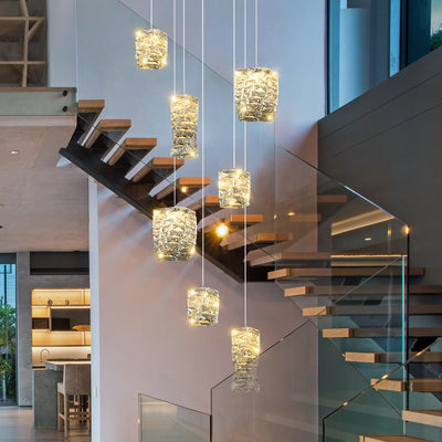 Lustre à LED en acier inoxydable de luxe contemporain avec pierres en cristal pour salon 