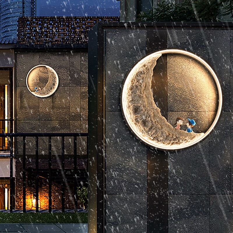 Lámpara de Aplique de Pared Exterior LED Solar de Luna de Aluminio Creativa Contemporánea para Patio Exterior 