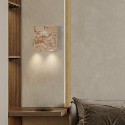 Traditionelle japanische quadratische Wandleuchte aus Stein mit 2 Lichtern für Schlafzimmer 