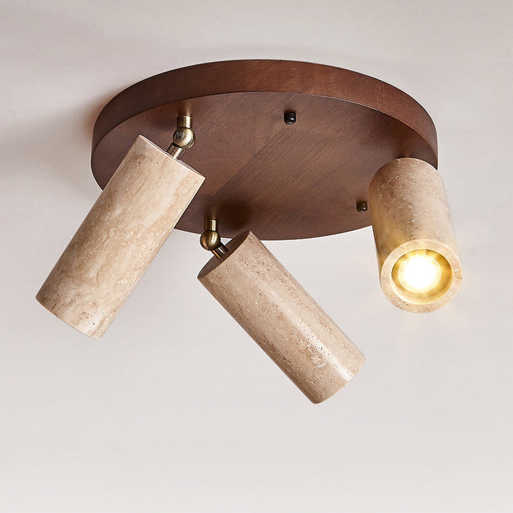 Plafonnier à trois lumières en bois massif minimaliste moderne avec dôme en travertin jaune pour salon 