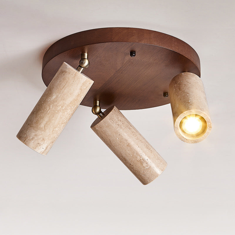 Plafonnier à trois lumières en bois massif minimaliste moderne avec dôme en travertin jaune pour salon 