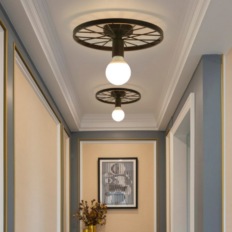 Traditionelle Vintage-Deckenleuchte mit 1-flammigem Rad aus Schmiedeeisen für den Flur 