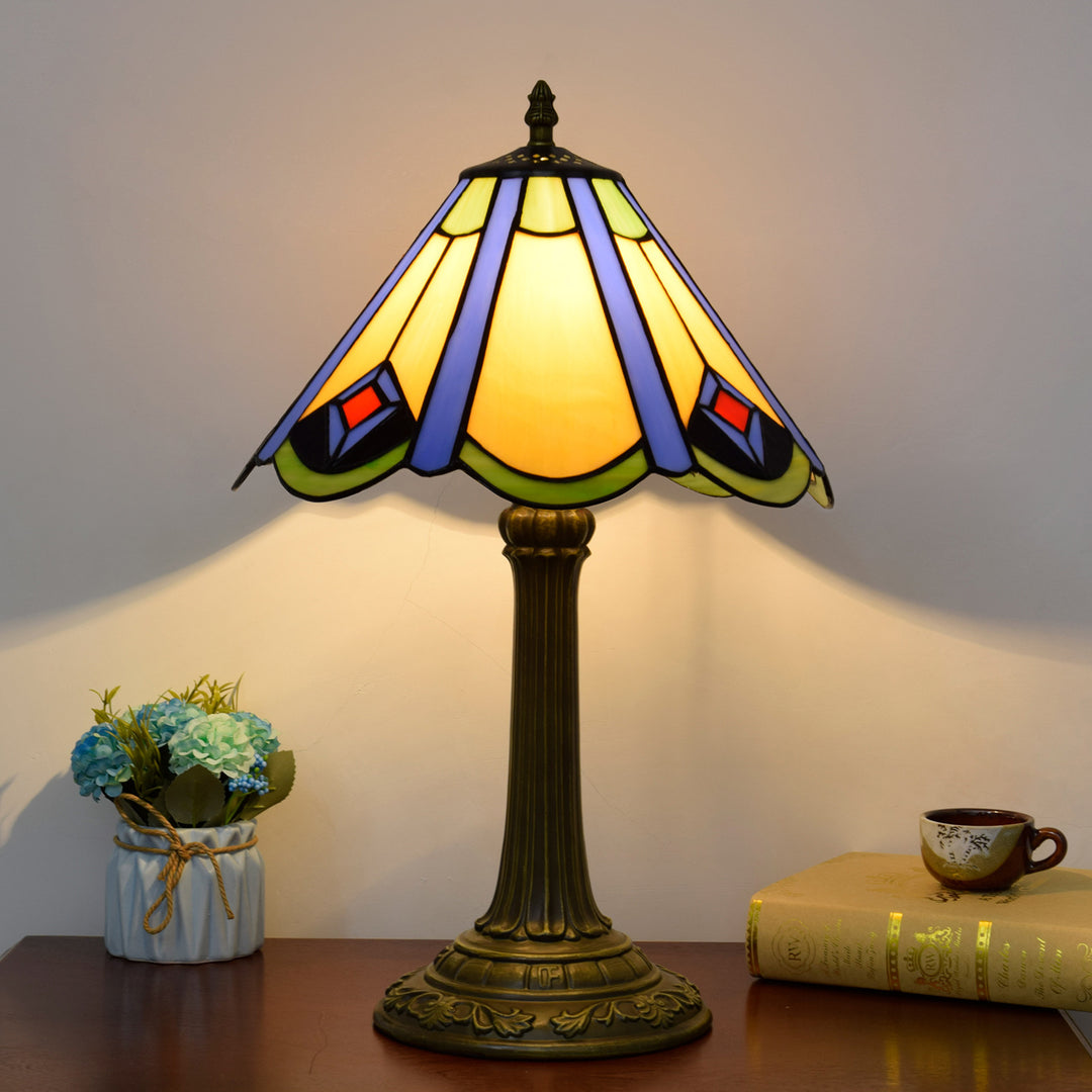 Lampe de table traditionnelle Tiffany conique en alliage d&