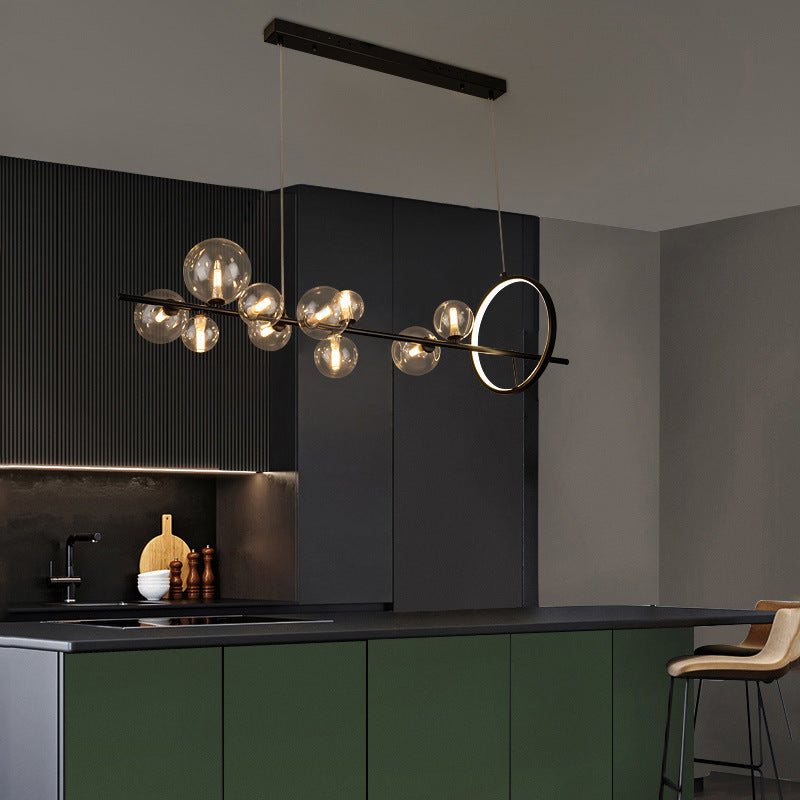 Lustre contemporain scandinave en fer et verre rond sphérique 7/10 lumières pour salle à manger 