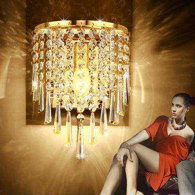 Moderne Luxus Halb Runde Achteckige Perlen Edelstahl Kristall 1-Licht Wand Leuchte Lampe Für Wohnzimmer 