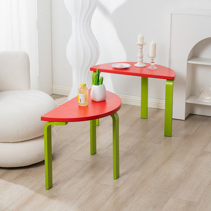 Contemporary Creative Half Round Multi-Layer Wood Panel Coffee Table For Living Room