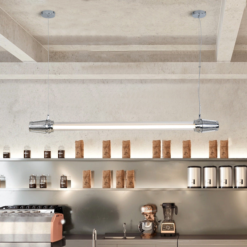 Zeitgenössischer Industrieller Streifen Aluminium Acryl LED Insel Licht Kronleuchter Für Esszimmer 