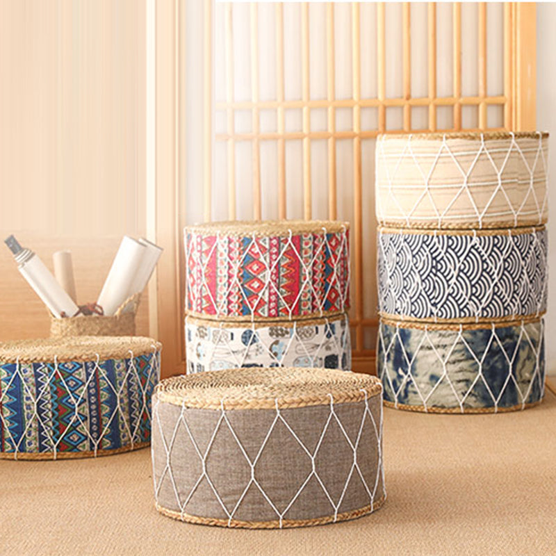 Contemporary Creative Round Cattail Fabric Low Stool For Living Room