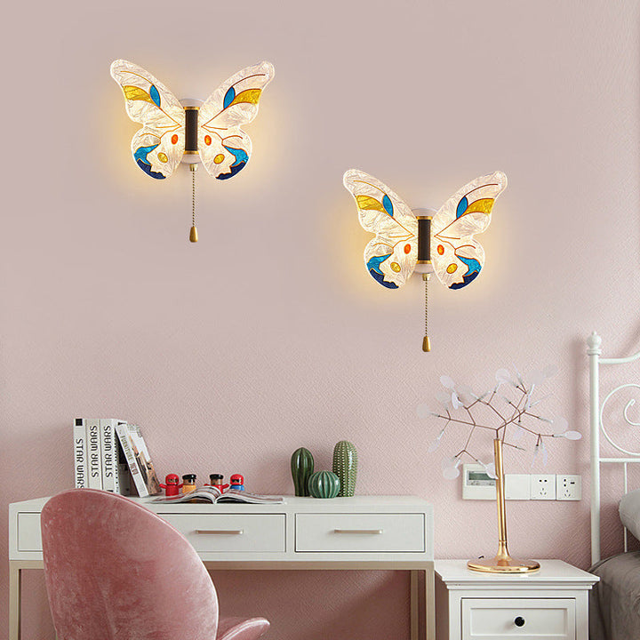 Zeitgenössische kreative Schmetterling Emaille farbige Acryl Flügel Eisen LED Wandleuchte Lampe für Wohnzimmer 