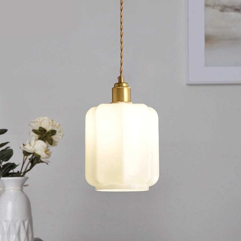 Traditionelle Vintage zylindrische Messingglas 1-Licht Pendelleuchte für Schlafzimmer 
