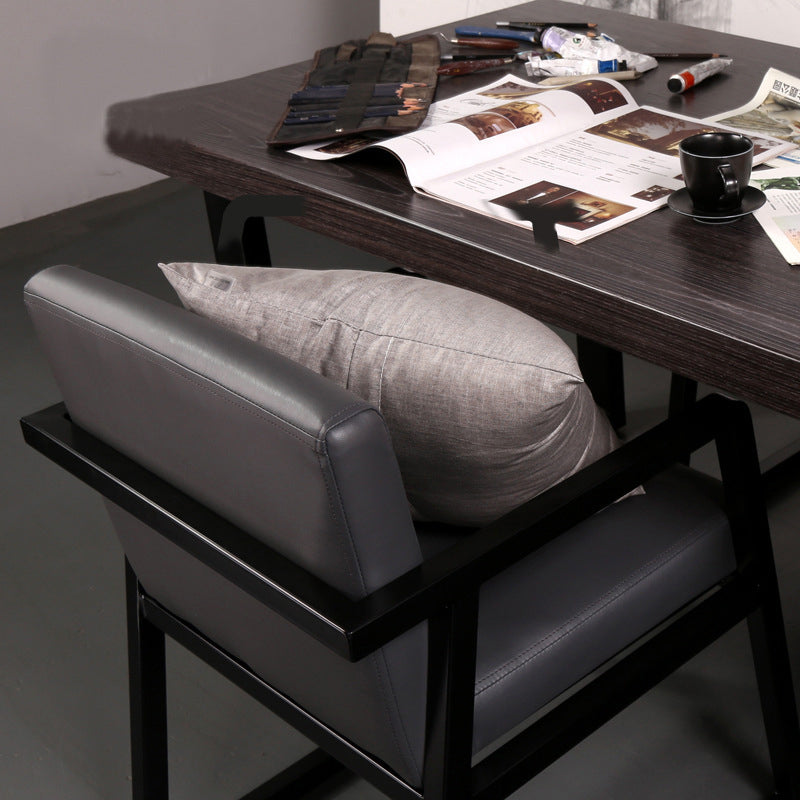 Moderner minimalistischer quadratischer PU-Leder Edelstahl-Schreibtischstuhl mit Rückenlehne und Armlehne für das Home Office 
